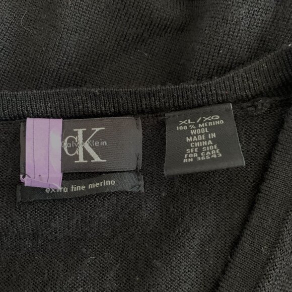 ELXTRA FINE MERINO WOOL Calvin Klein Black Mens V Neck Long Sleeve Calvi… - Picture 3 of 11